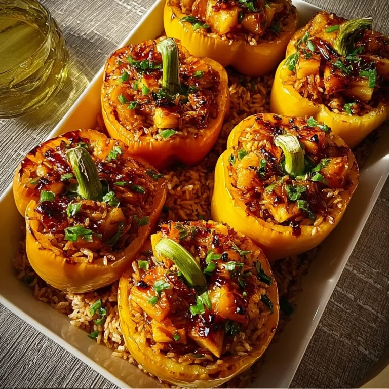 Teriyaki Pineapple Chicken and Rice Stuffed Peppers ready to serve.