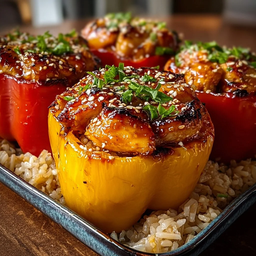 Teriyaki Pineapple Chicken and Rice Stuffed Peppers