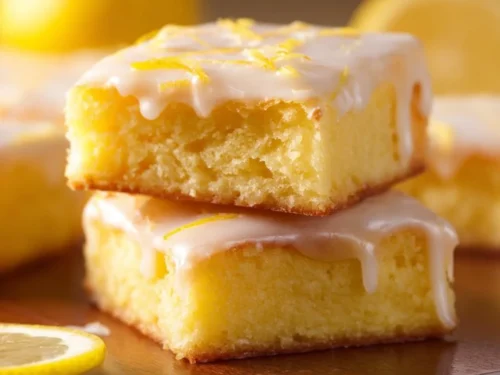Viral lemon brownies fresh out of the oven, perfect for gatherings and citrus lovers.