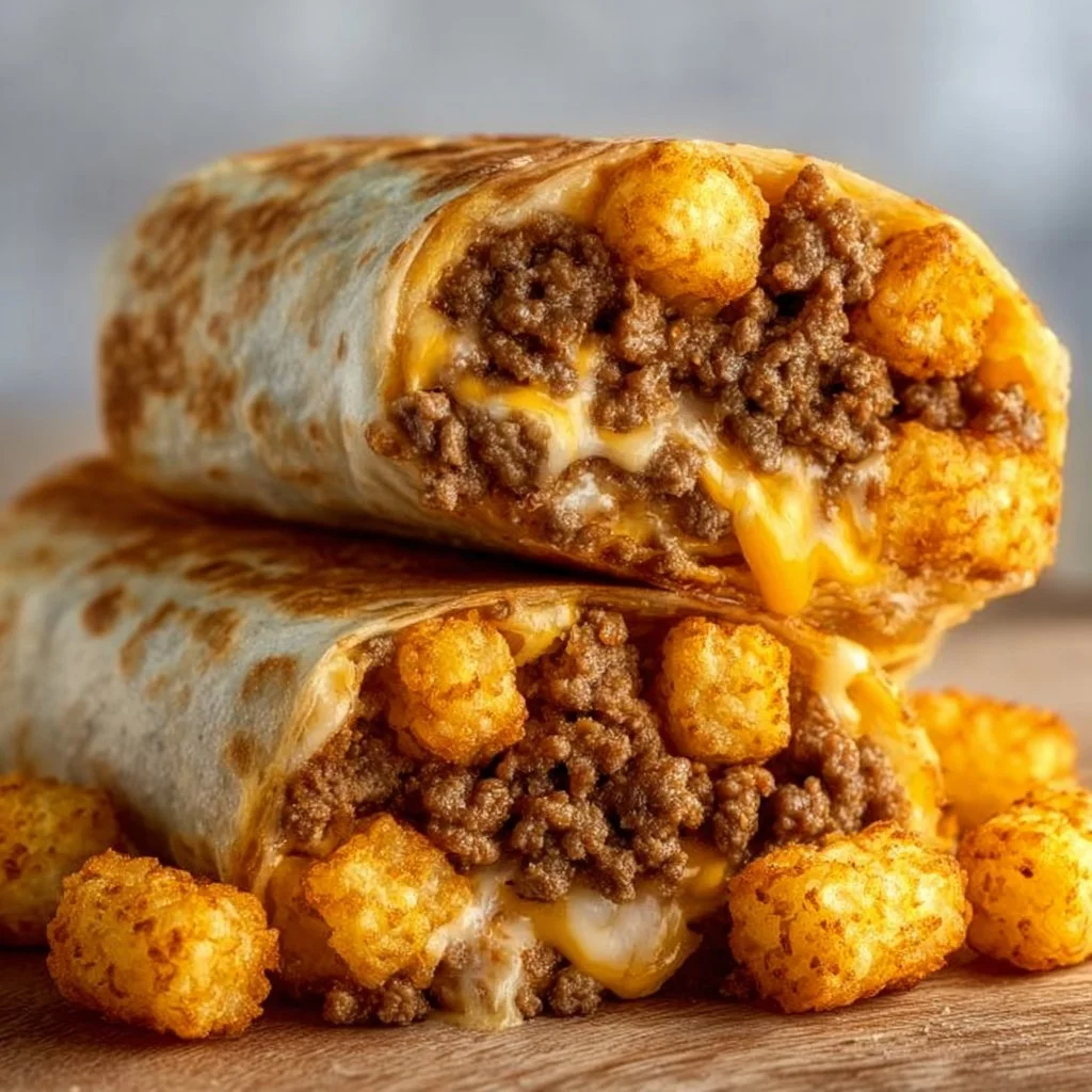 Cheesy potato burritos served on a plate with fresh toppings